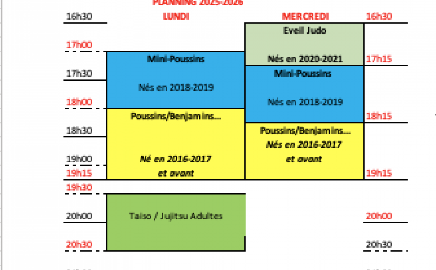 Horaires des cours 2025-2026 (à confirmer)